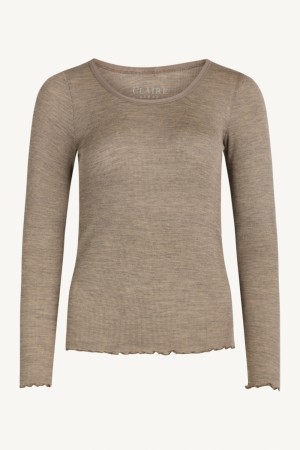  Claire Woman Amber T-shirt Ls Wool/silk Taupe Melange
