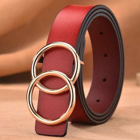 Ella & Pia Double Round Buckle Belt Leather Red 100cm