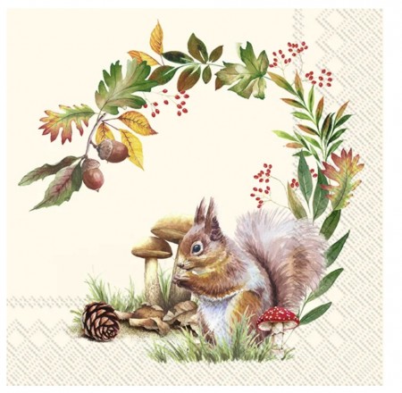 IHR Serviett Squirrel In The Forest Cream Lunsj