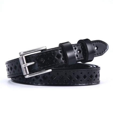 Ella & Pia Hollow Pattern Leather Belt Black 120cm