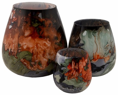 Lysglass Vase Abstrakt Farget Marmor 9cm