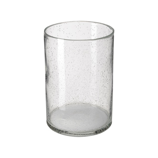 Flott vase eller lysholder fra Bruka Design i tykt, boblende glass. Måler 27x19cm.

