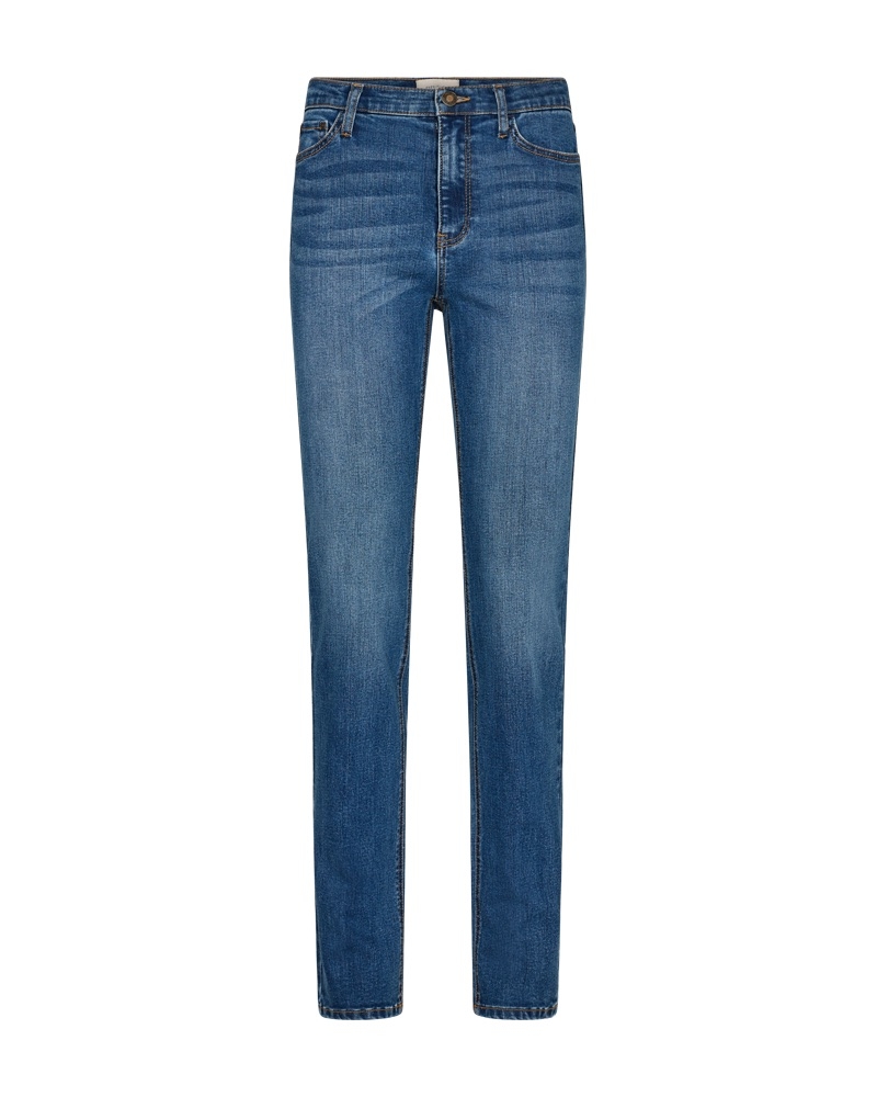 Jeans i myk og stretchy bomullskvalitet. Buksen er en klassisk '5 Pocket Model' med knapp og glidelås og høy midje.
