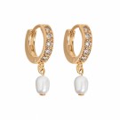 Timi Of Sweeden Pearl Crystal Hoops Earrings Gold  thumbnail