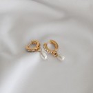 Timi Of Sweeden Pearl Crystal Hoops Earrings Gold  thumbnail