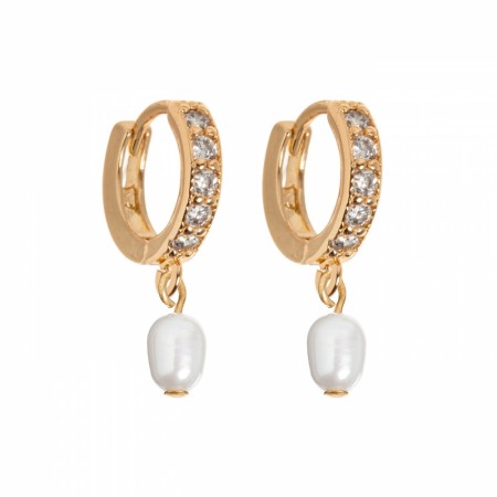 Timi Of Sweeden Pearl Crystal Hoops Earrings Gold 