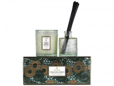 Voluspa French Cade Lavender Scall. Candle & Diff Gift Set