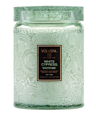Voluspa Large Glass Jar White Cypress 100t