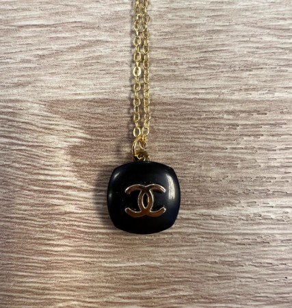 Necklace Vintage Button Black Square Chanel