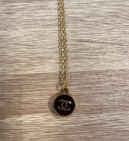 Necklace Vintage Button Black Round Chanel