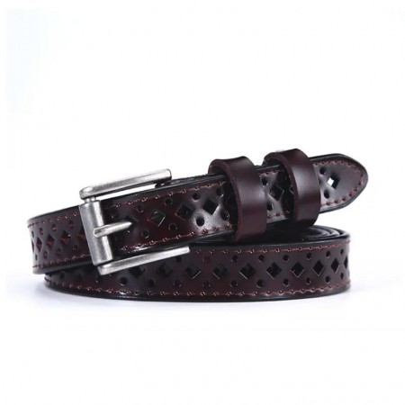 Ella & Pia Hollow Pattern Leather Belt Dark Brown 110cm