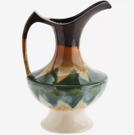 Madam Stoltz Keramikk Vase M/håndtak Grønn/brun