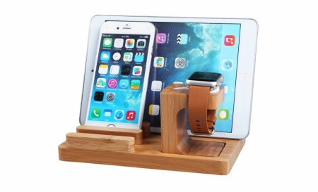 Bamboo Wood Charging Stand, Holder Apple Watch, Ipad And Iphone