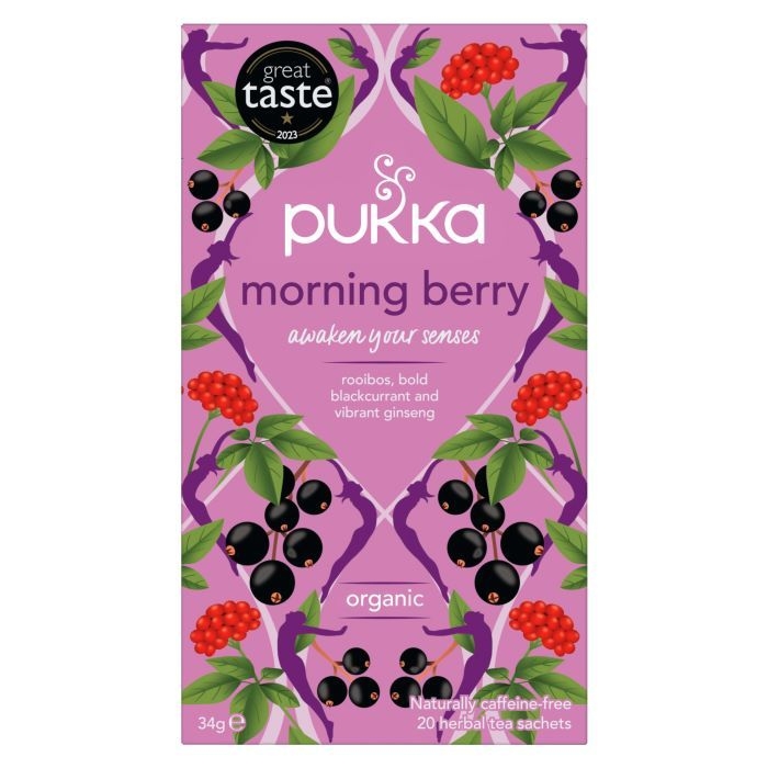 Våkn opp naturlig med vår ekspertblandede Morning Berry-te. Sprengende med søte solbær, saftige bjørnebær og forfriskende hibiskus, de fruktige smakene komplimenteres av den revitaliserende essensen av rooibos, rosmarin og ginseng.

For å gi morgenen et l