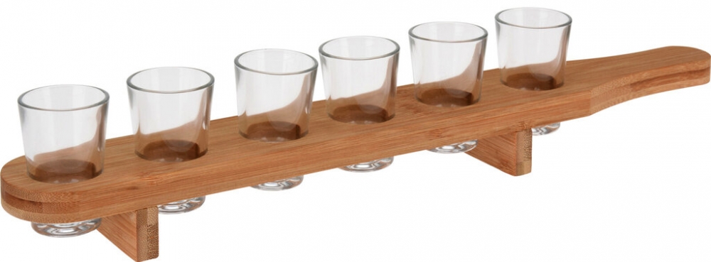 Planke på 45 cm med plass til 6 shotglass, som hver holder 40ml.