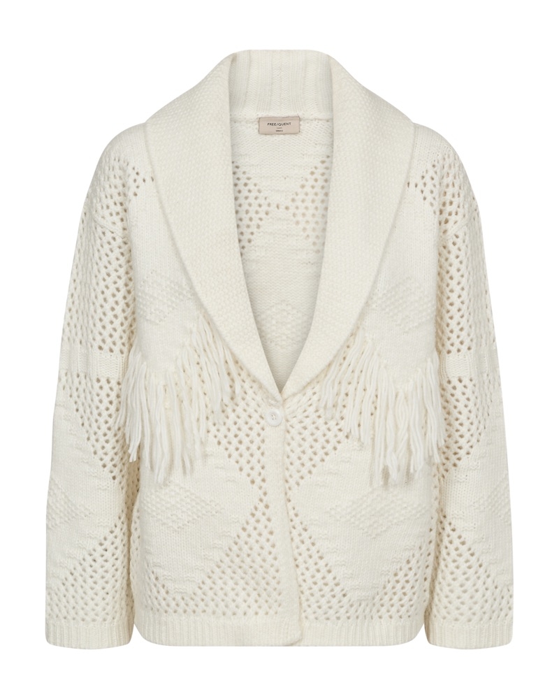 Cardigan fra Freequent i et mykt, strikket materiale med inkainspirert blondemønster. I tillegg har cardiganen lange ermer, knappelukking, sjalkrage og frynser foran og bak. Detaljer som kombineres for en casual look.
64 % polyester 30 % akryl 6 % ull