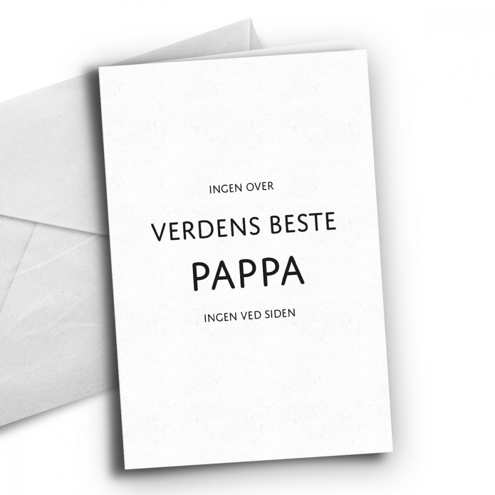 Det er bare en verdens beste pappa!

Tekst på innside: Glad i deg!

Kortet er dobbelt med hvit innside. Format: 10 X 15 cm. Hvit konvolutt inkludert.