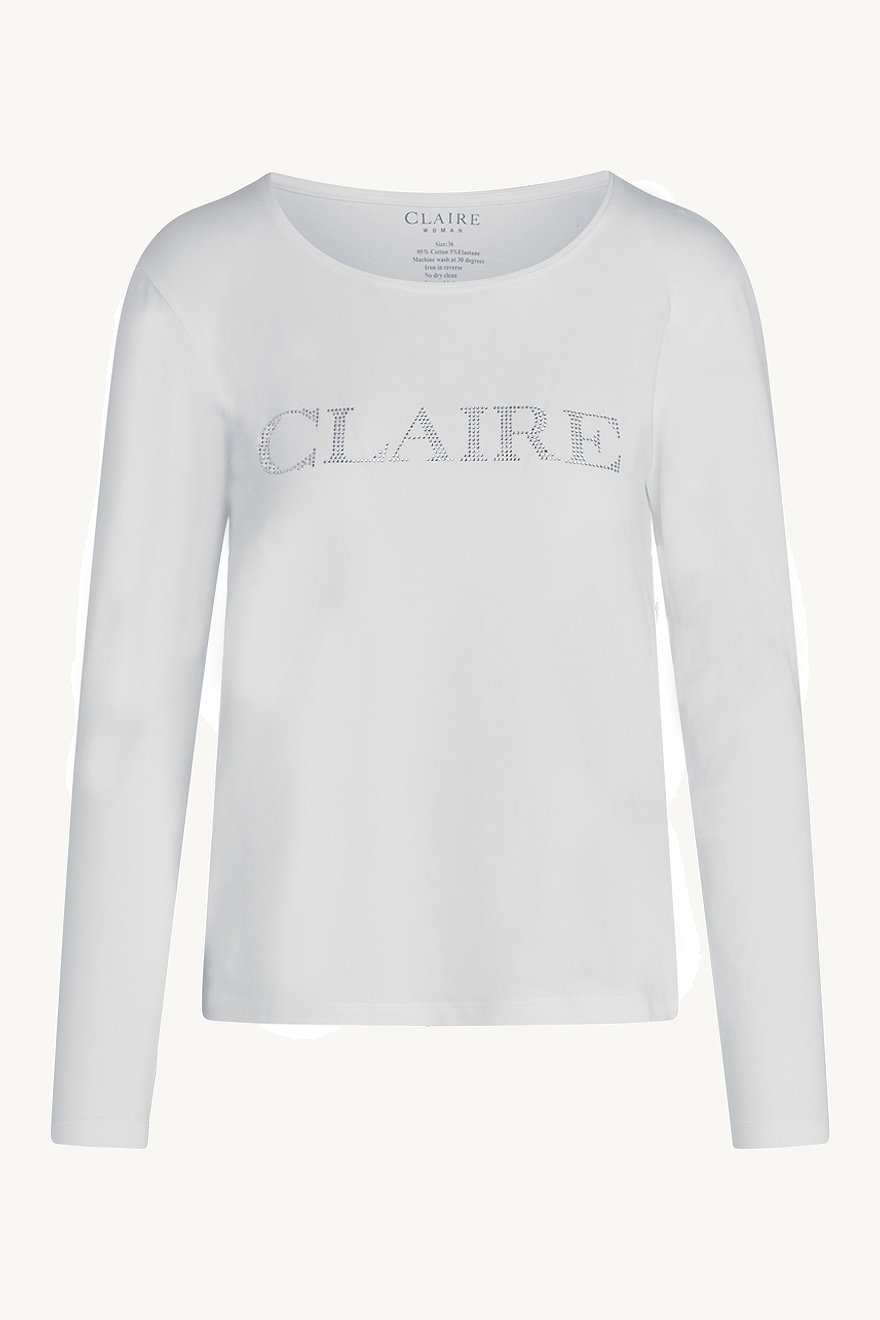 Langermet T-skjorte i elastisk jersey med Claire-logo i strass på brystet. Dette produktet er laget av 95 % økologisk bomull.