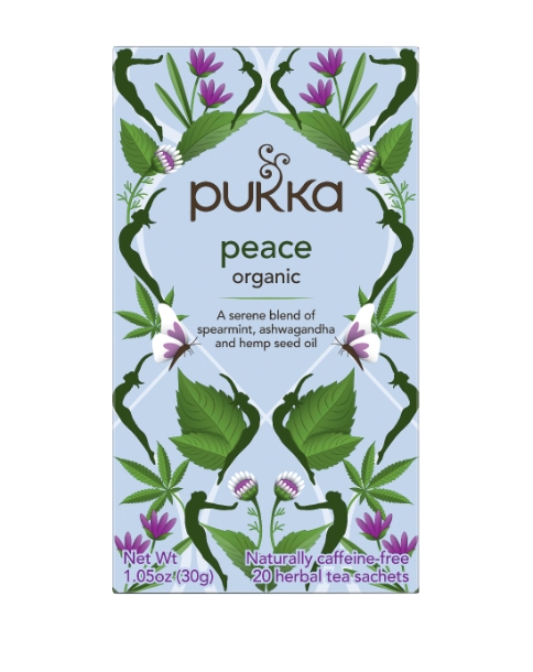 Pukka Peace er en beroligende te med urter, kamille, lavendel, ashwaganda og hemp. Laget av urteeksperter og ernæringsfysiologer. Hver resirkulerbare tepose er full av essensielle oljer og urter av høyeste kvalitet, spesielt hentet for deres beroligende e
